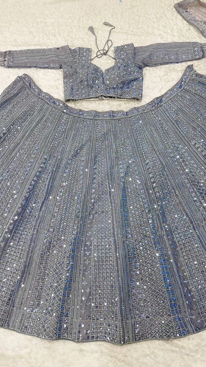 Gray Color Designer Shimmer Silk Lehenga Choli