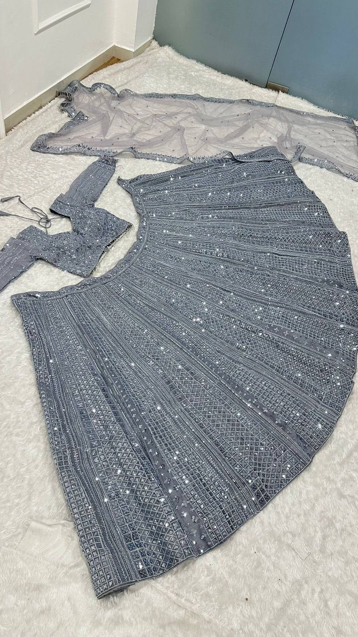 Gray Color Designer Shimmer Silk Lehenga Choli