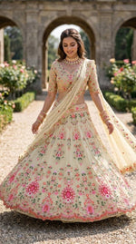 White Designer Faux Georgette Lehenga Choli with Embroidery Work