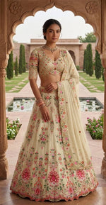 White Designer Faux Georgette Lehenga Choli with Embroidery Work