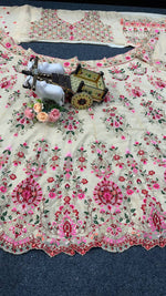 White Designer Faux Georgette Lehenga Choli with Embroidery Work