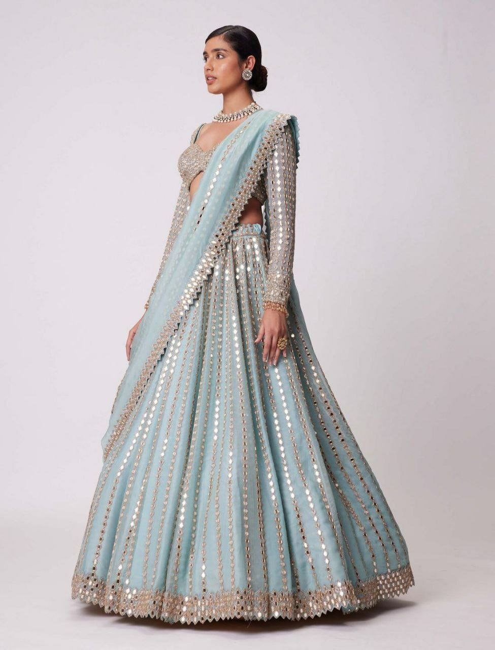Luxury Sky Blue Color Rangoli SilkEmbroidery Lehenga Choli
