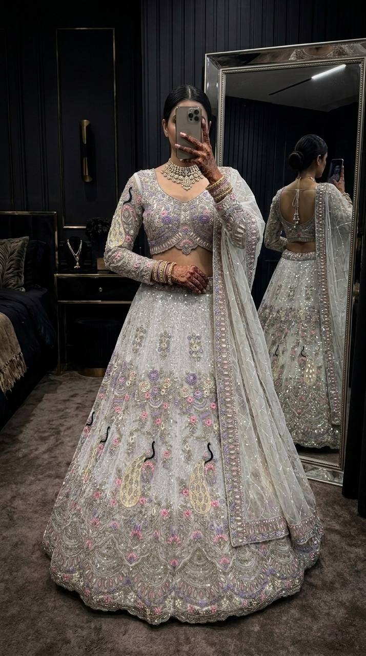 Buy White Color Designer Soft Butterfly Net Lehenga Choli