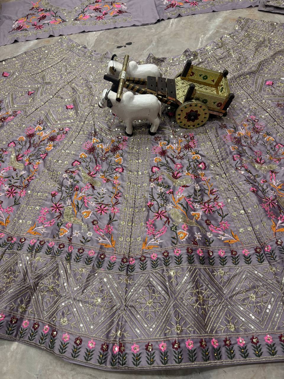 Luxury Japan Satin Silk Lehenga Choli with Embroidery