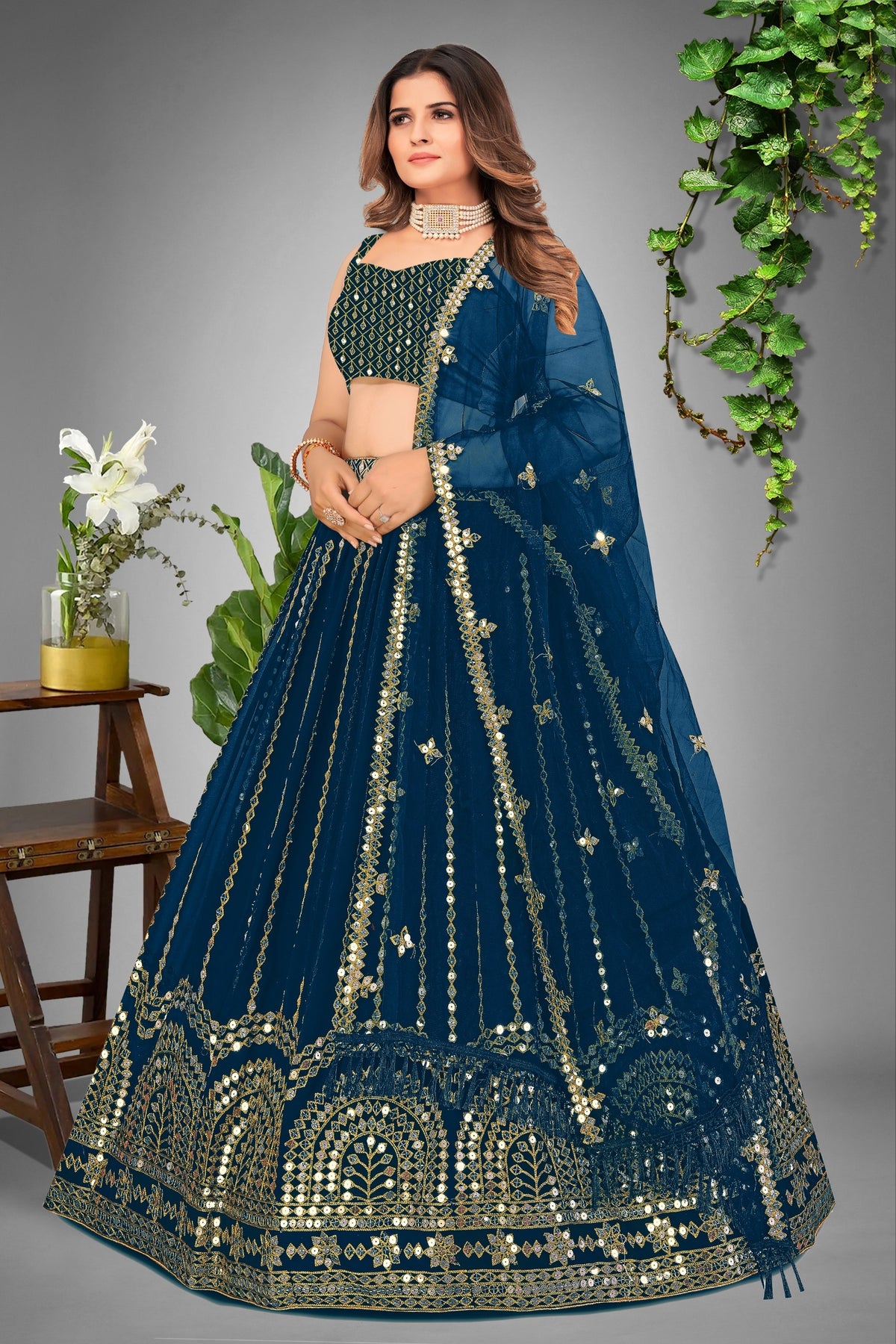 Elegant Rama Green Color Georgette Lehenga Choli