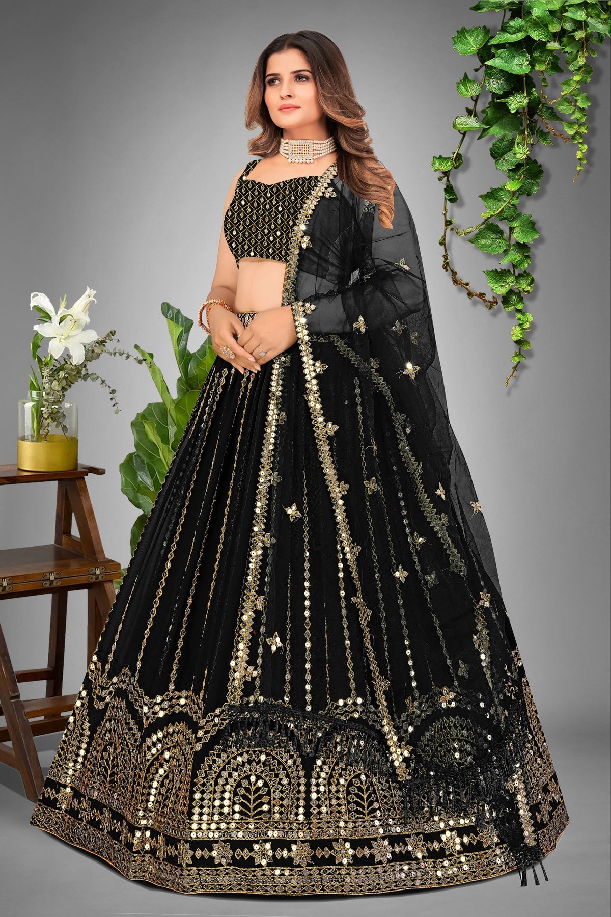 Elegant Black Color Georgette Lehenga Choli