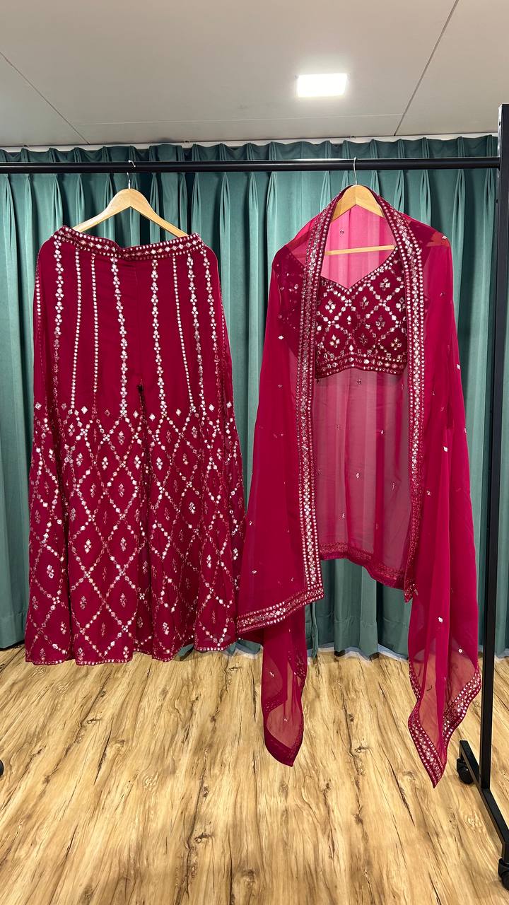 Beautiful Pink Color Designer Western Plazo Set