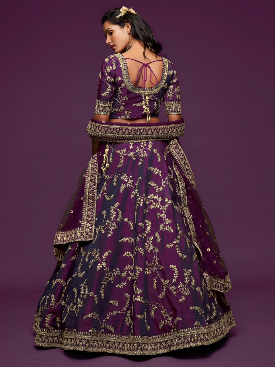 Purple Color Art Silk Embroidered Lehenga Choli with Soft Net Dupatta