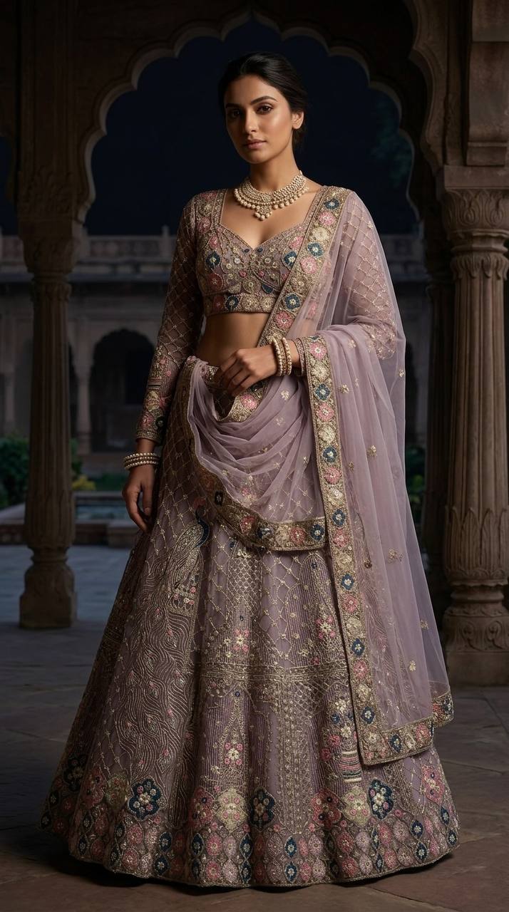 Premium Light Purple Soft Net Embroidered Lehenga Choli