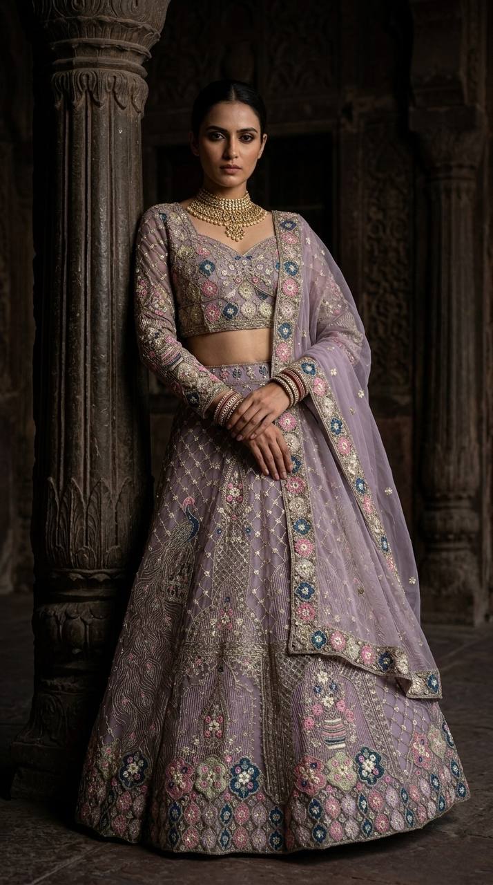 Premium Light Purple Soft Net Embroidered Lehenga Choli