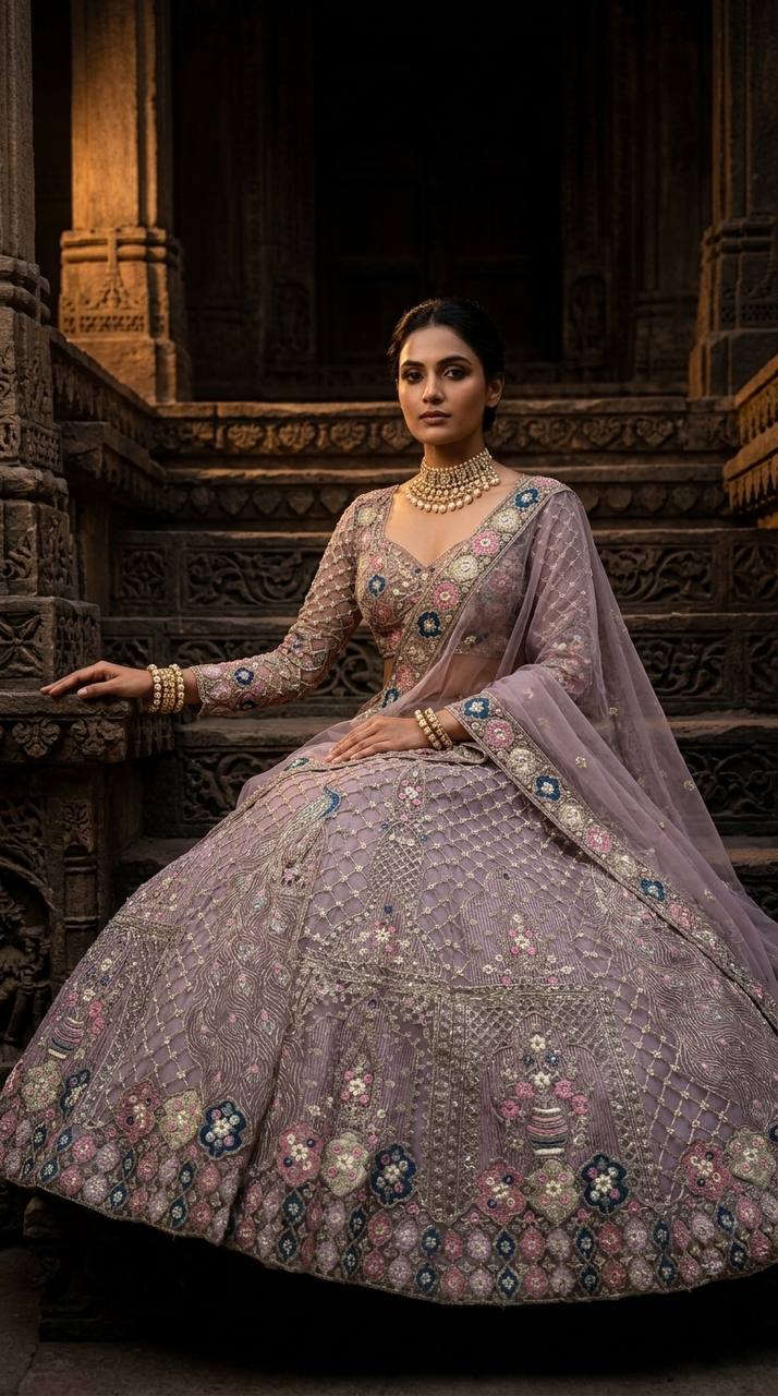 Premium Light Purple Soft Net Embroidered Lehenga Choli