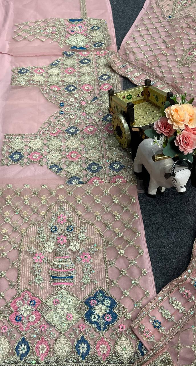 Premium Baby Pink Color Soft Net Embroidered Lehenga Choli