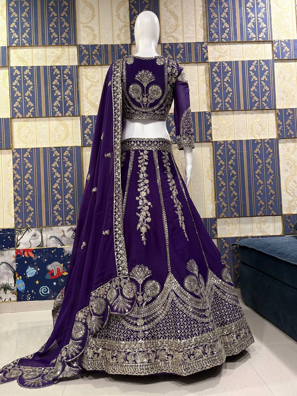 Blue Color Star Georgette Embroidered Lehenga Choli