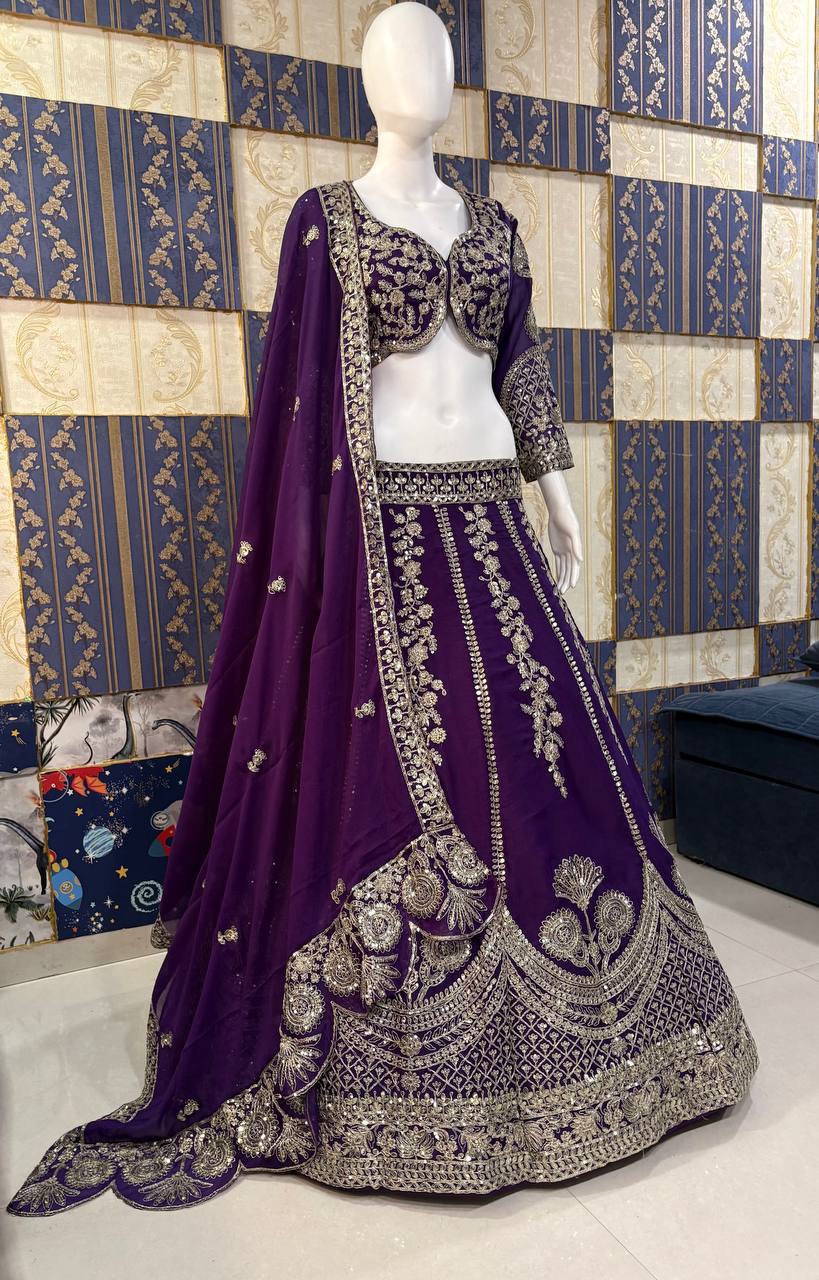 Blue Color Star Georgette Embroidered Lehenga Choli