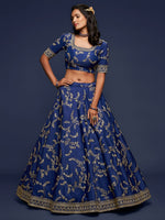 Premium Navy Blue Art Silk Embroidered Lehenga Choli