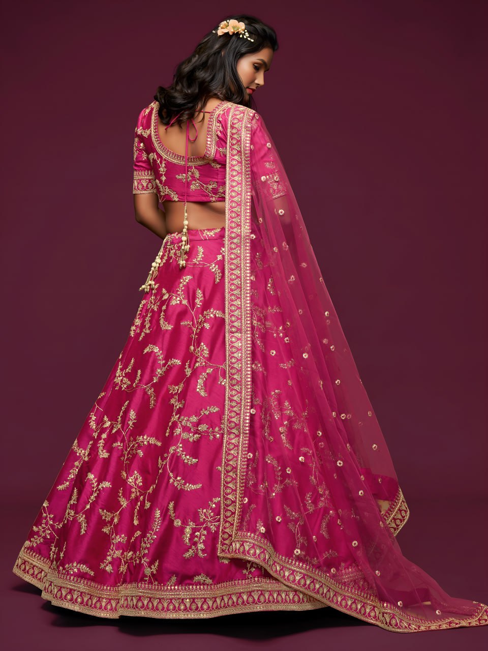 Premium Bright Pink Art Silk Embroidered Lehenga Choli