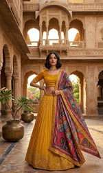 Designer Yellow Color Chinon Silk Lehenga Choli