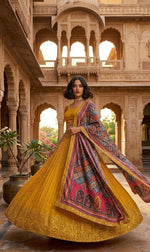 Designer Yellow Color Chinon Silk Lehenga Choli