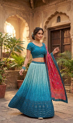 Designer Blue Color Chinon Silk Lehenga Choli