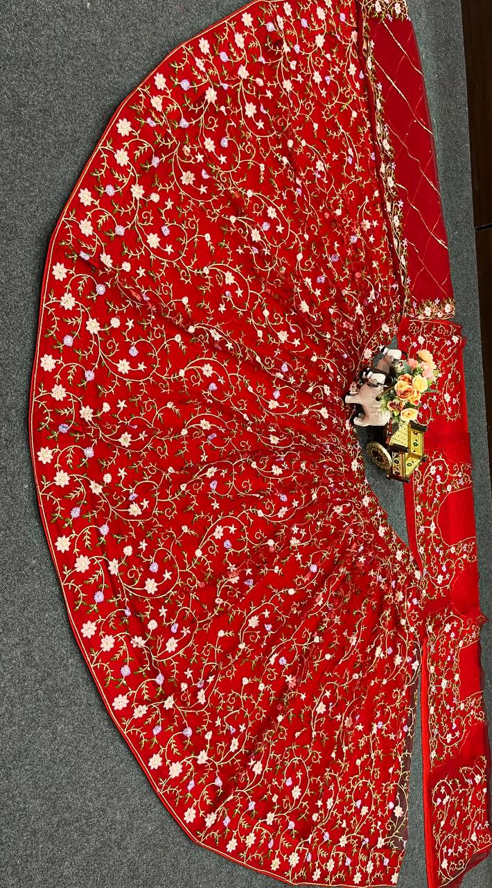 Red Color Embroidered Soft Net Lehenga Choli
