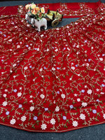 Red Color Embroidered Soft Net Lehenga Choli