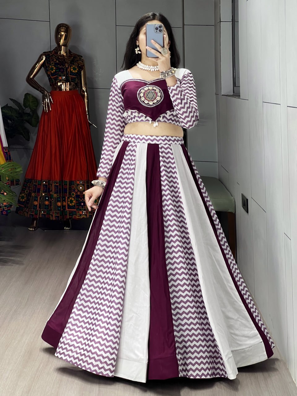 Elegant Wine & White Navratri Lehenga Choli