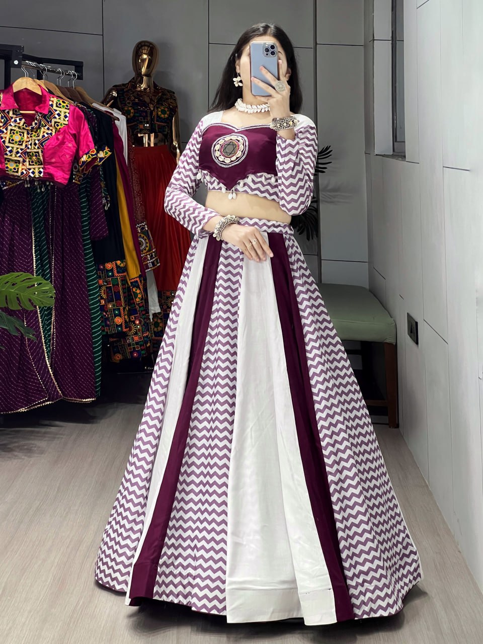 Elegant Wine & White Navratri Lehenga Choli
