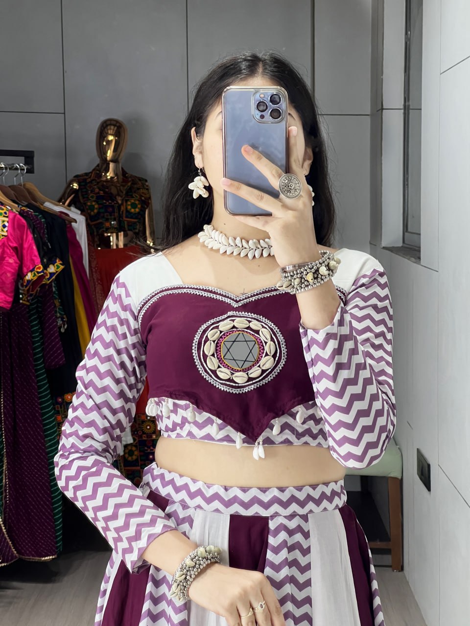 Elegant Wine & White Navratri Lehenga Choli