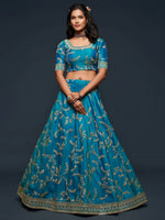 Premium Teal Blue Art Silk Embroidered Lehenga Choli