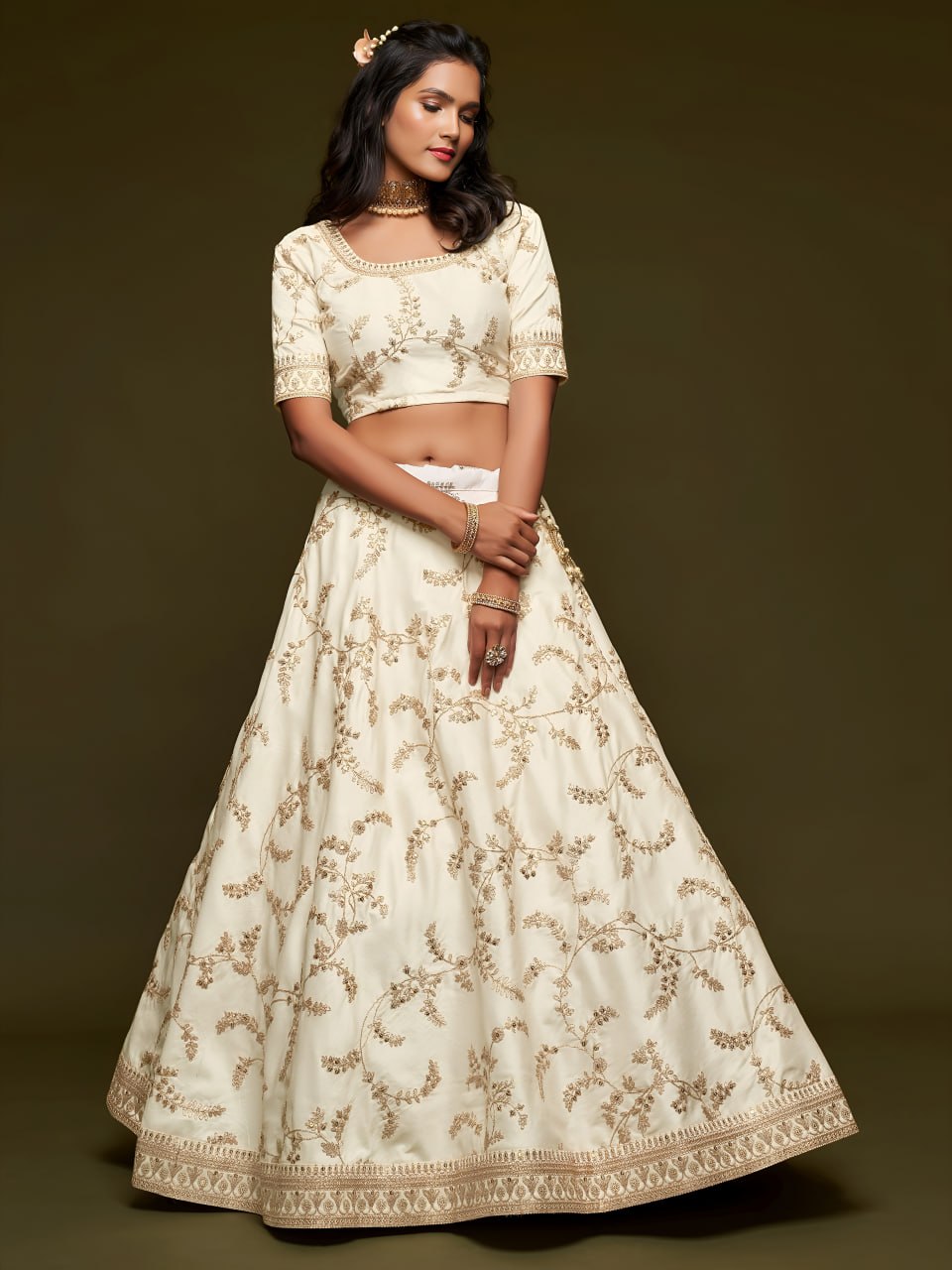 Premium White Color Art Silk Embroidered Lehenga Choli