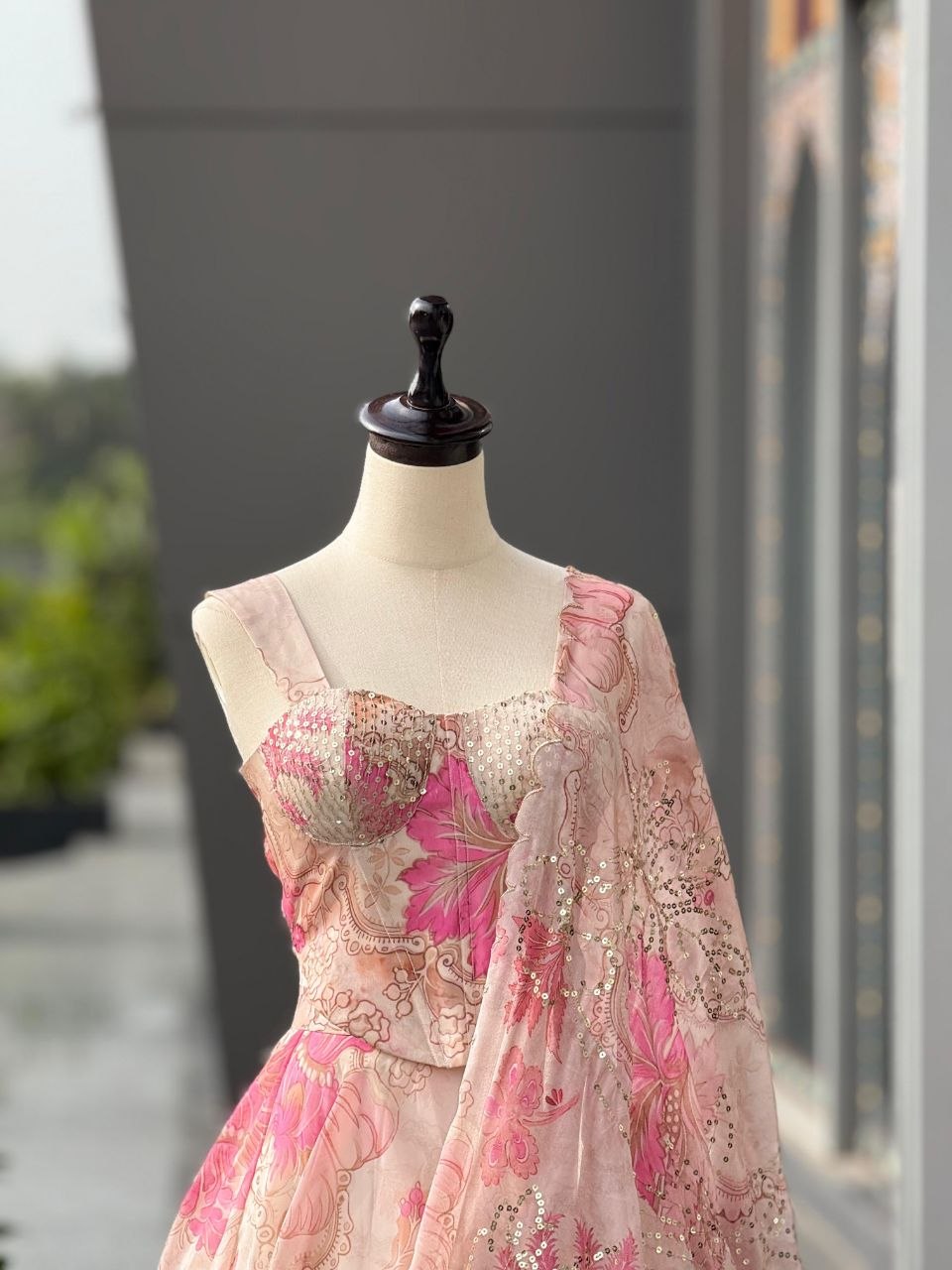Light Pink Pure Organza Digital Printed Lehenga Choli