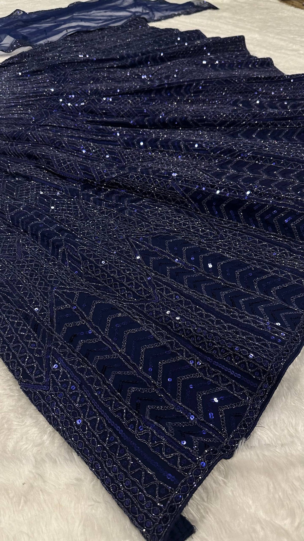 Blue Net Sequins Work Designer Lehenga Choli