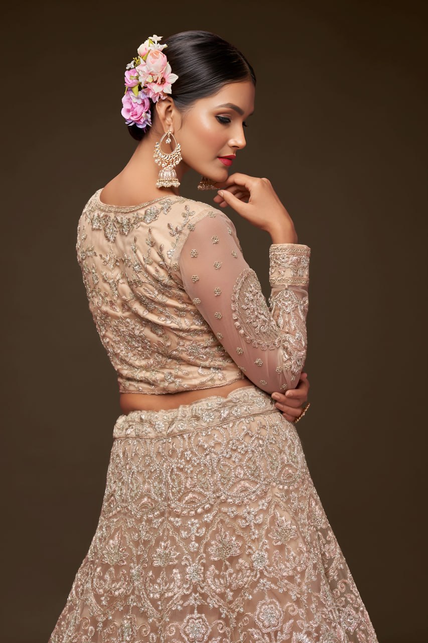 Off White Heavy Designer Embroidered Lehenga Choli