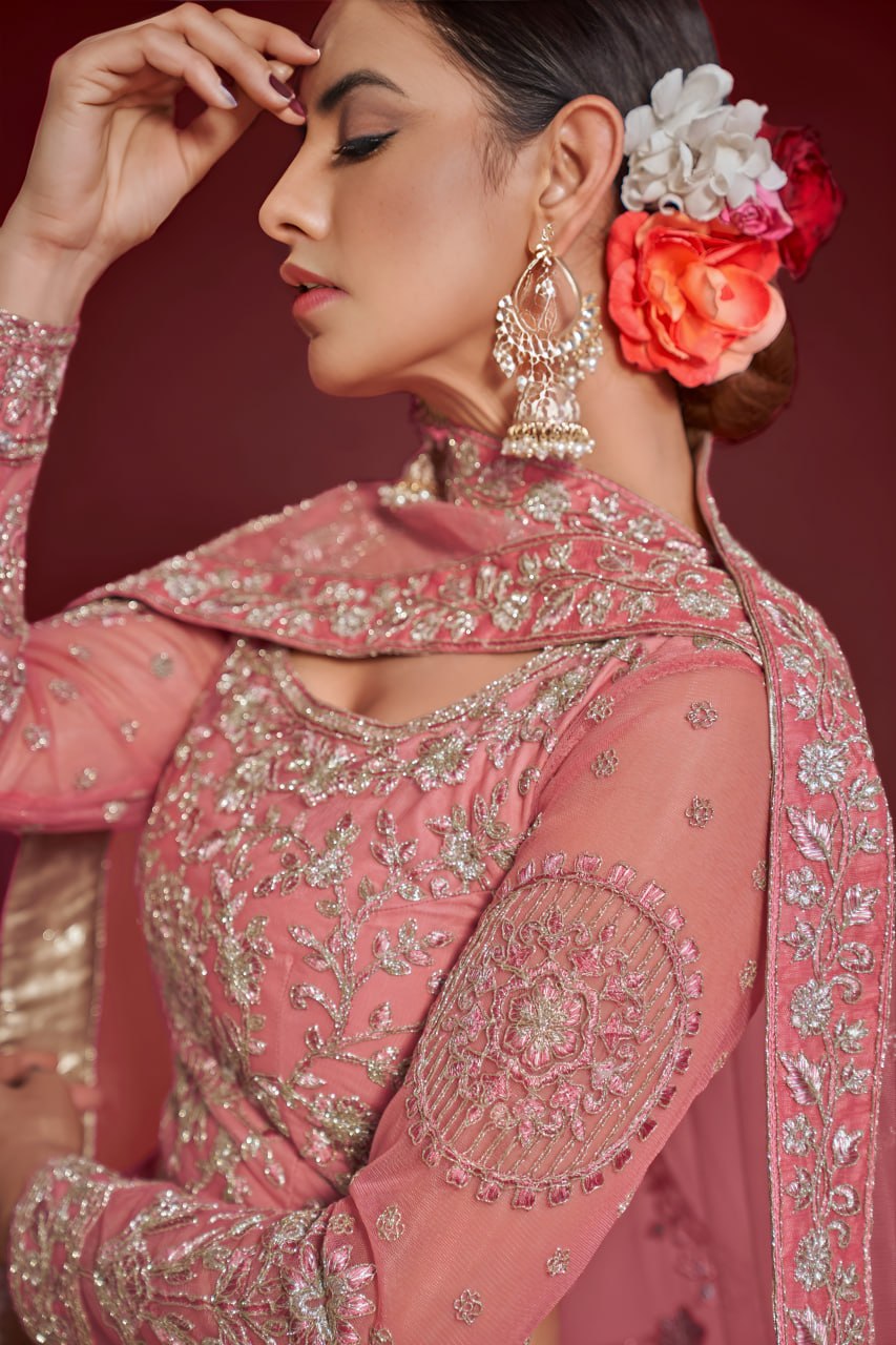 Rose Pink Heavy Designer Embroidered Lehenga Choli