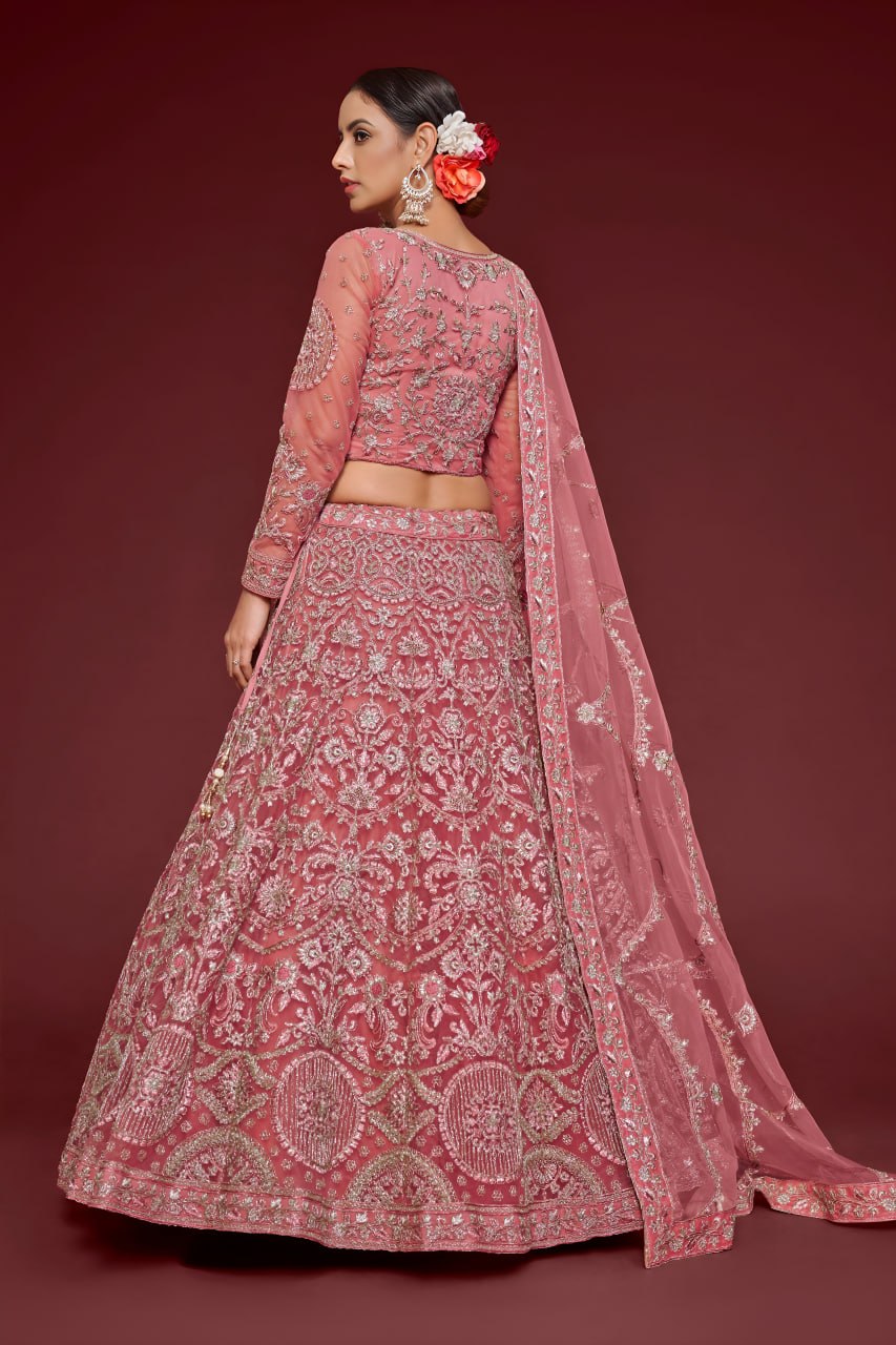 Rose Pink Heavy Designer Embroidered Lehenga Choli