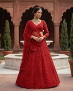 Red Soft Net Coding Sequins Embroidered Lehenga Choli