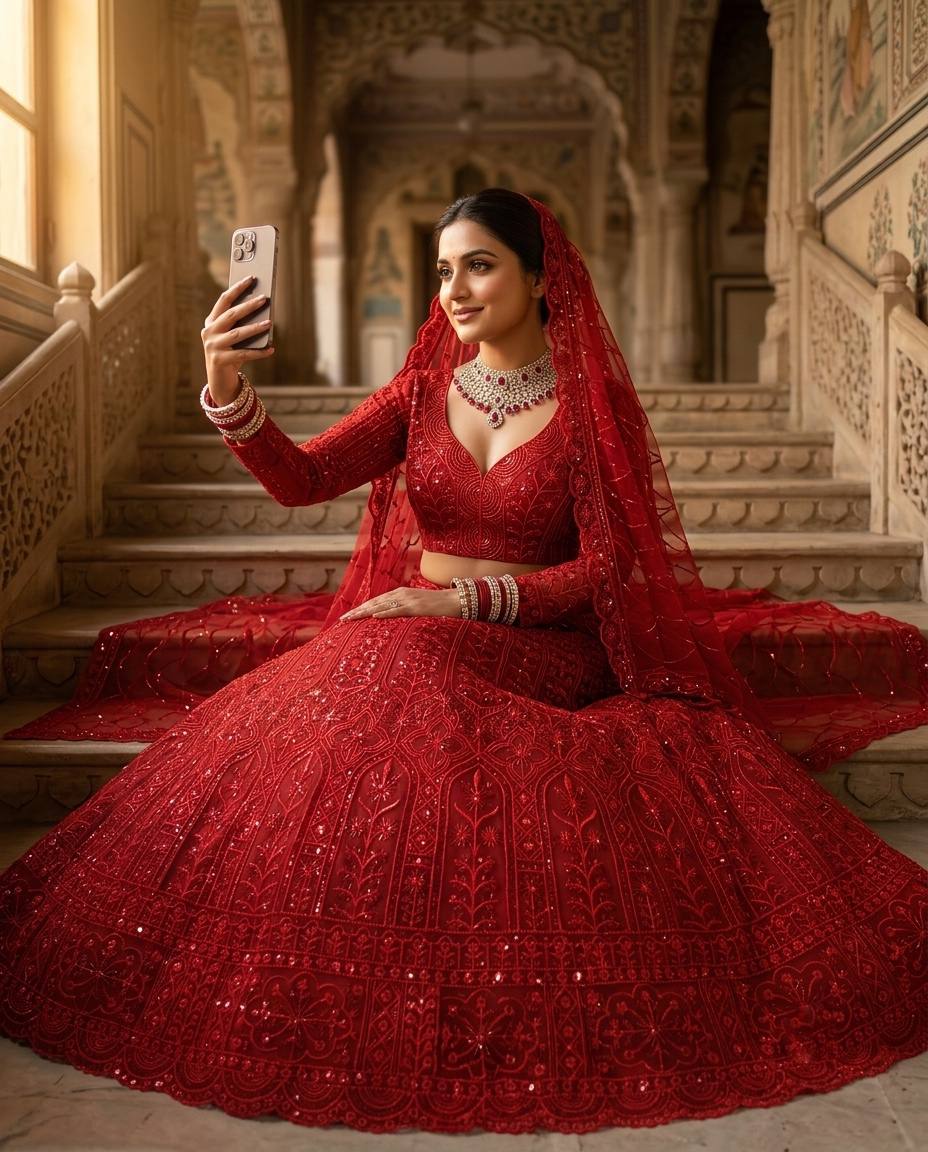 Red Soft Net Coding Sequins Embroidered Lehenga Choli