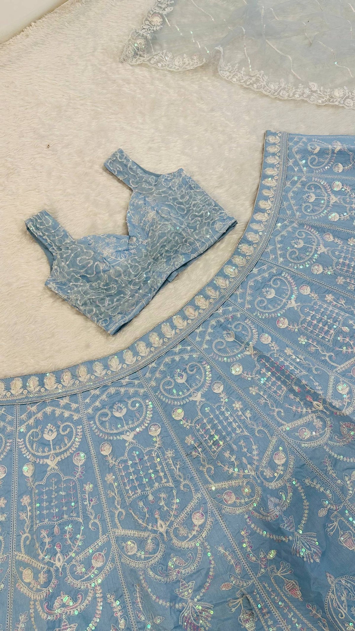 Buy Trendy Sky Blue Color Slub Silk Lehenga Choli