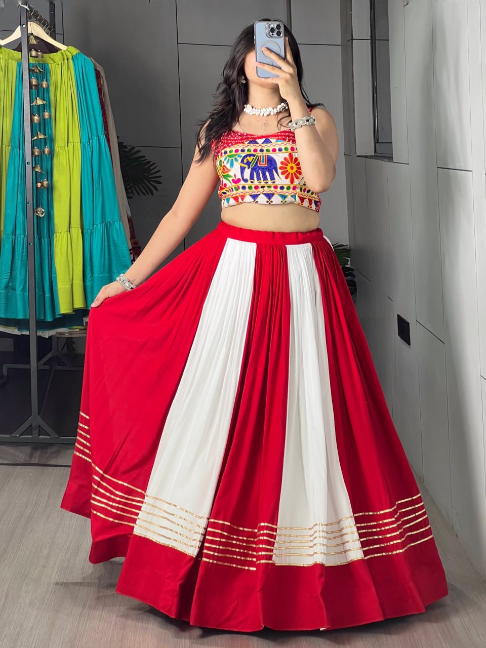Traditional Red & White Navratri Lehenga Choli
