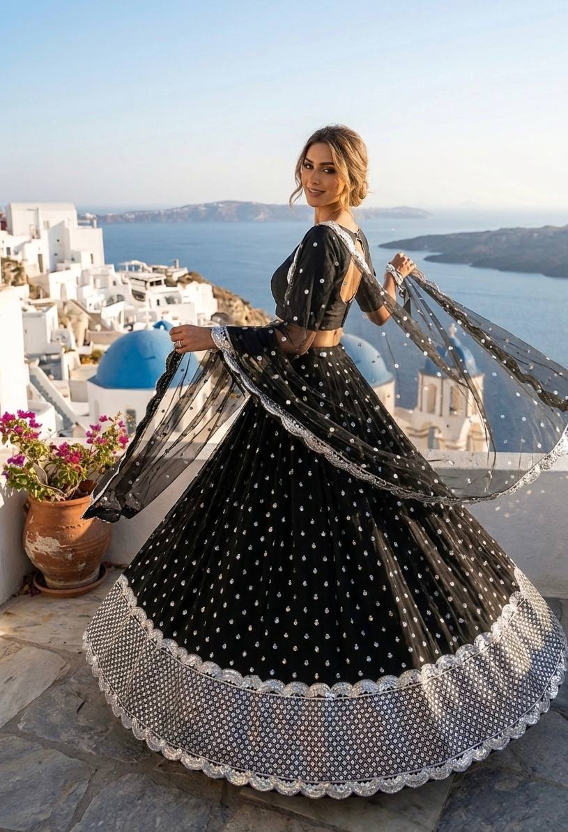 Stunning Black Sequins Georgette Party Wear Lehenga Choli