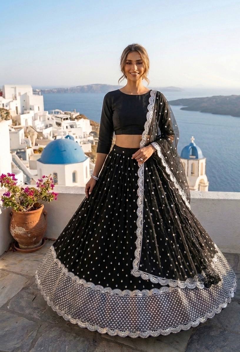 Stunning Black Sequins Georgette Party Wear Lehenga Choli