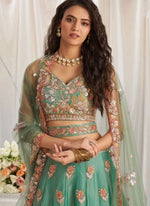 Enchanting Sea Green Embroidered Fandy Lehenga Choli