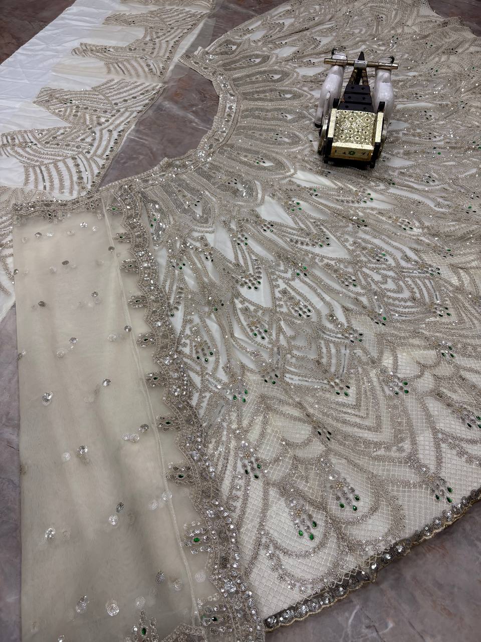 Luxurious White Coding Sequins Stone Lehenga Choli