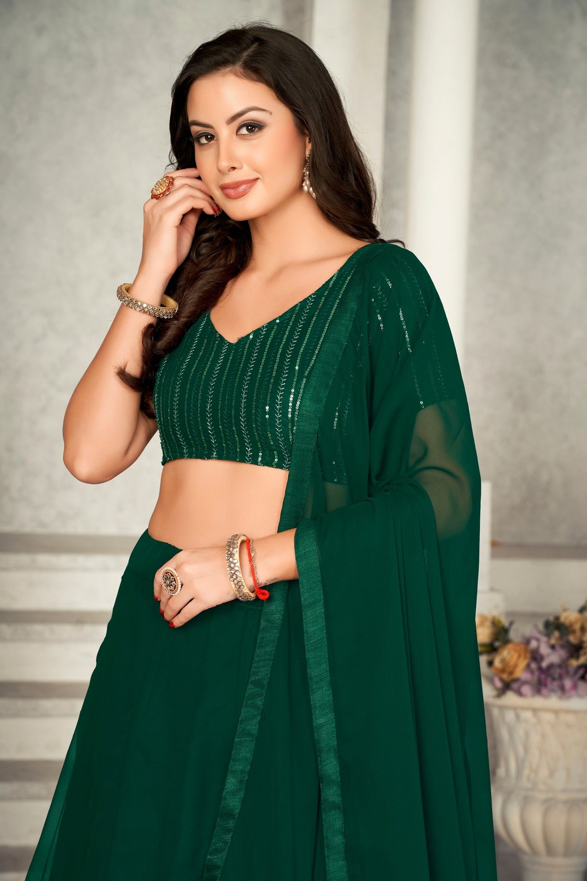 Elegant Green Georgette Lehenga Choli