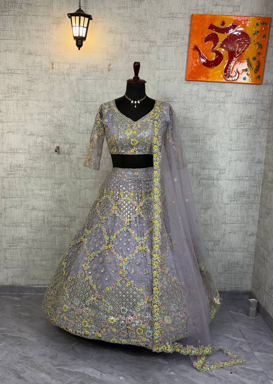Elegant Lavender Sequins Embroidered Lehenga Choli