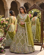 Stunning Mehendi Green Sequins Embroidered Lehenga Choli