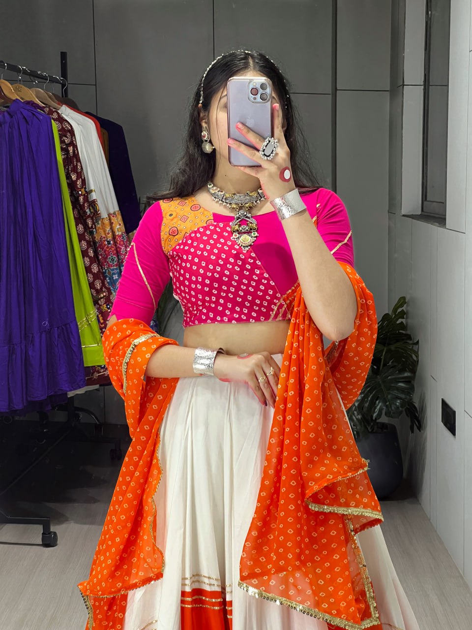 Traditional Rayon Cotton Lehenga Choli With Leheriya Dupatta