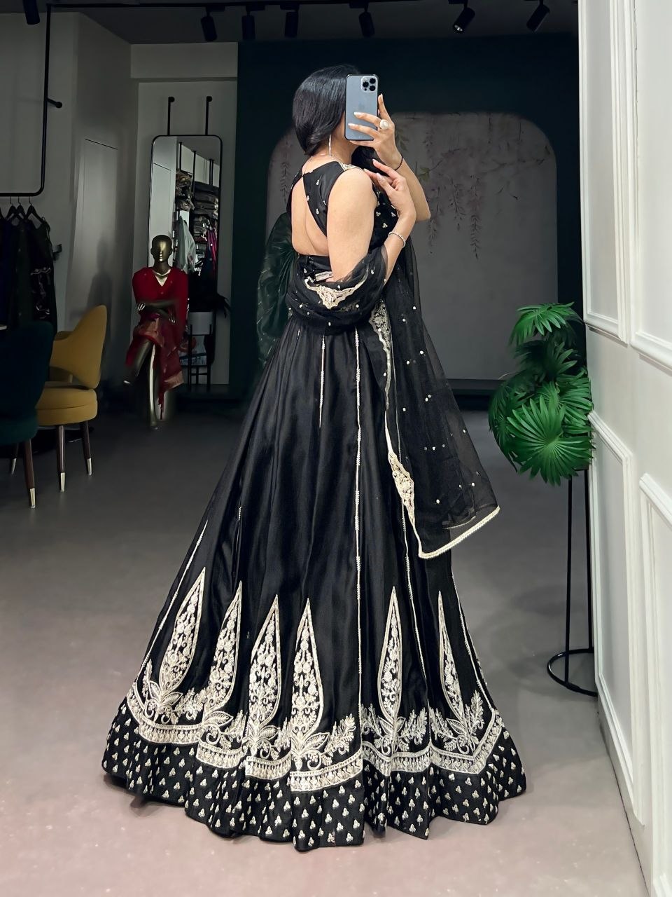 Stunning Black Embroidered Naysha Silk Lehenga Choli