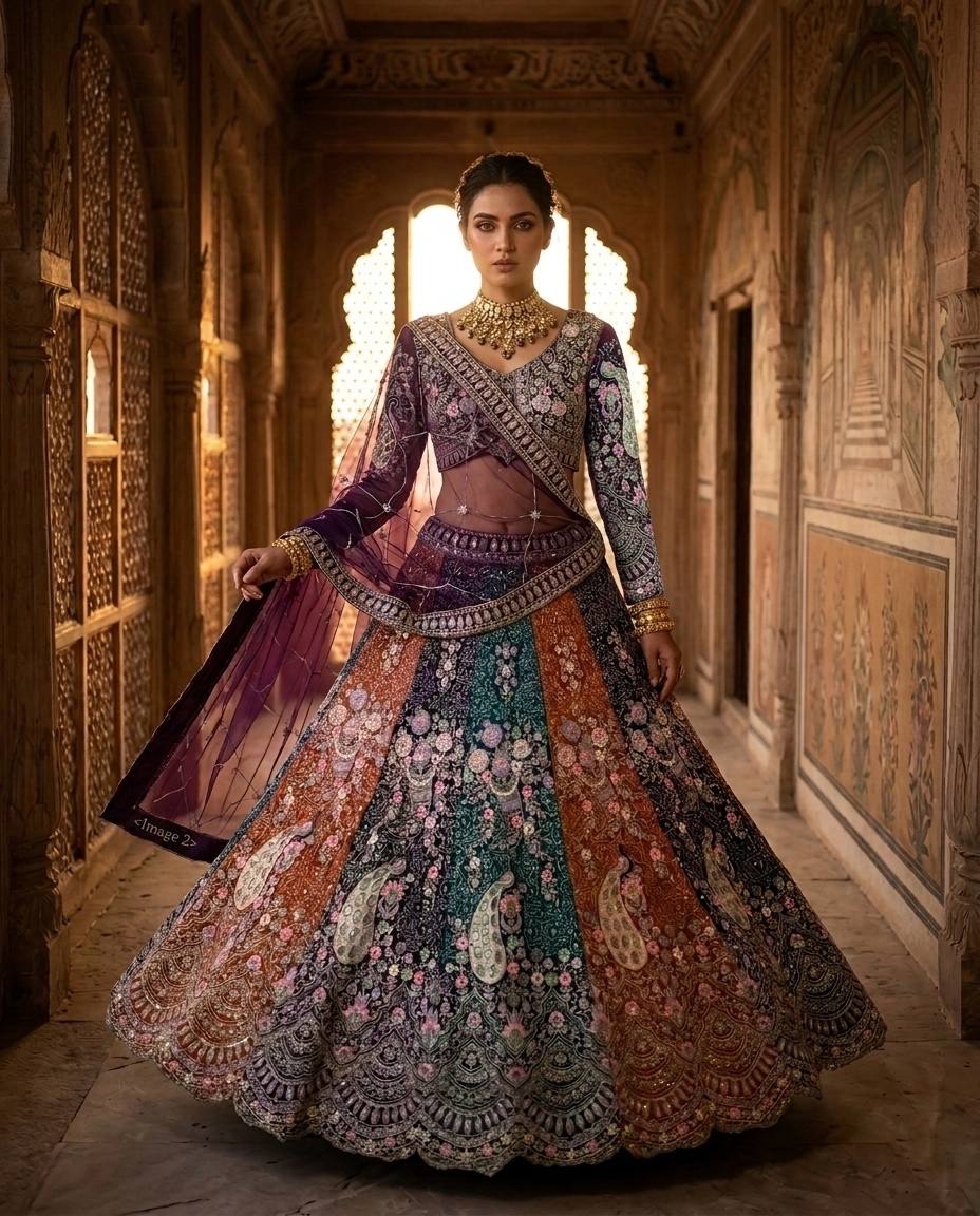 Stunning Multi Color Coding Sequins Work Lehenga Choli