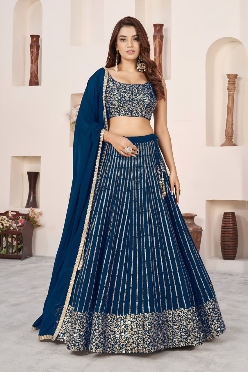 Stunning Blue Embroidered Georgette Lehenga Choli